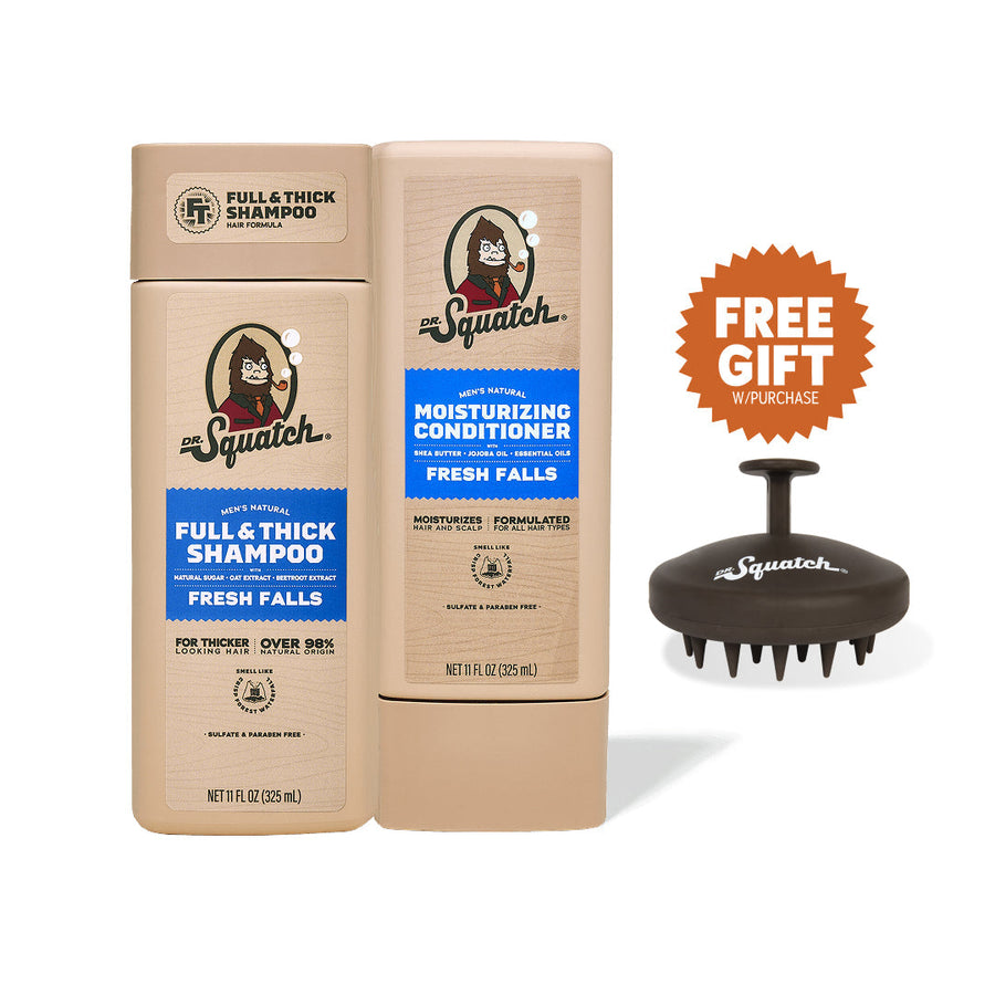 Dr. Squatch Hair Care Kit + Free Scalp Scrubber | Full & Thick Shampoo | Moisturizing Conditioner | Natural Products for Men - Clean Care